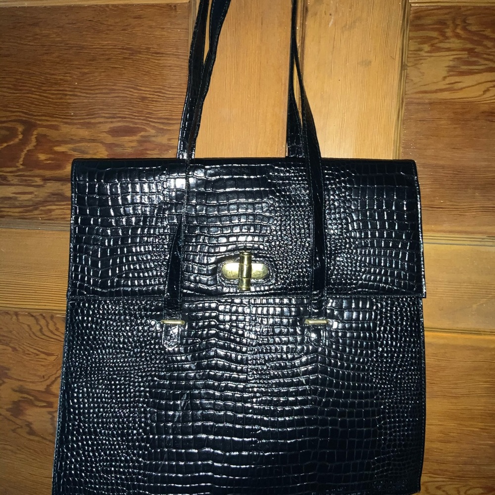 Black patent printed attaché case for documents